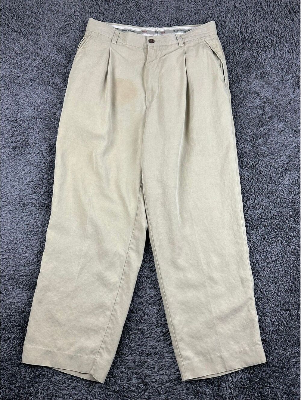 Tommy Bahama Mens 32 Silk Linen Pleated Pants Khaki Tan Relaxed Trousers